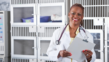 Female veterinarian working in veterinary clinic.